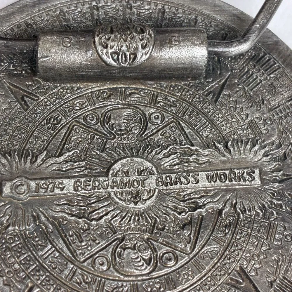 Vintage 1974 Bergamot Brass Works Belt Buckle Mayan Aztec Calendar -Round Buckle